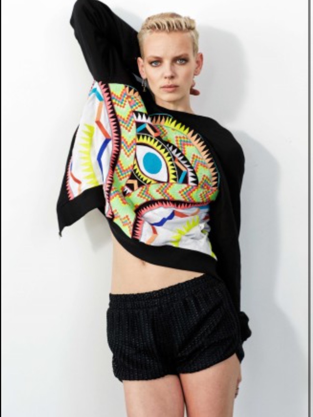 RARE Vintage Mara Hoffman Black Zip-Front Bomber Jacket Neon Embroidery - Picture 3 of 4